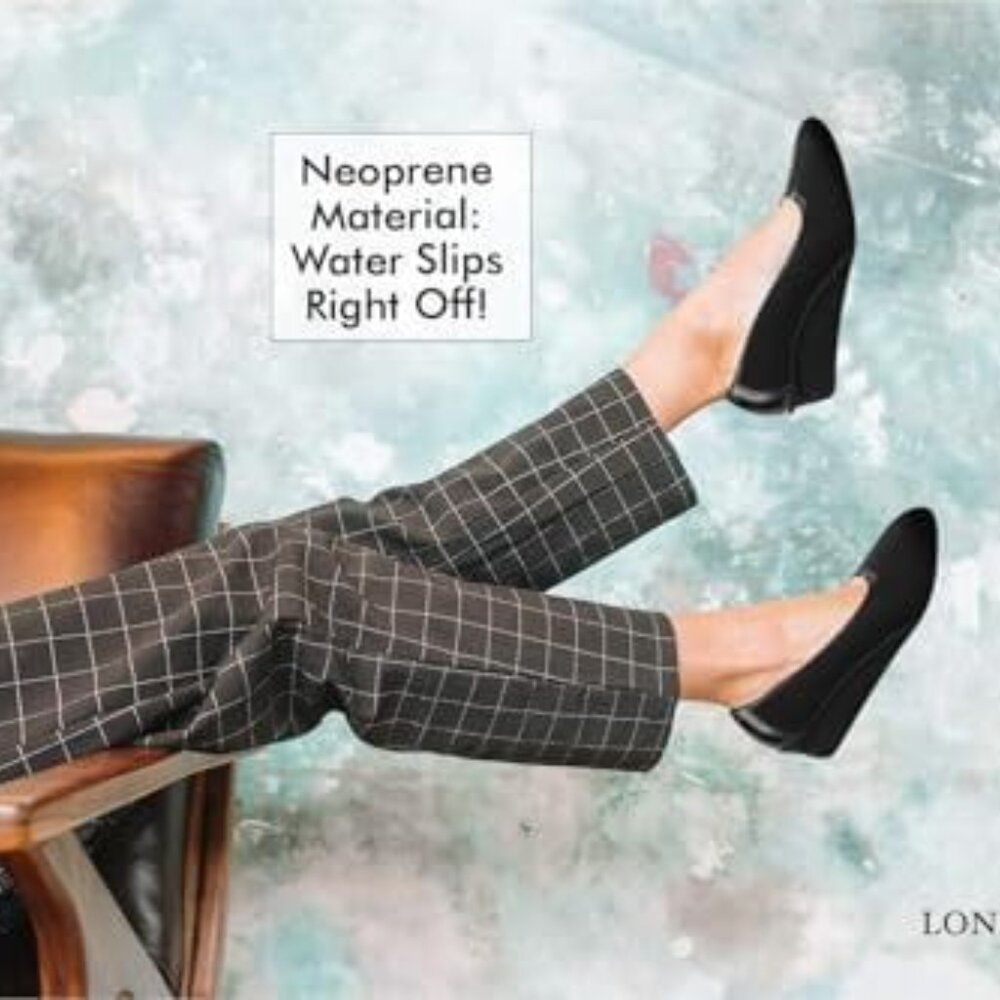 NEW IN BOX LONDON FOG Black NEOPRENE DRESS WEDGE 7W (WIDE)